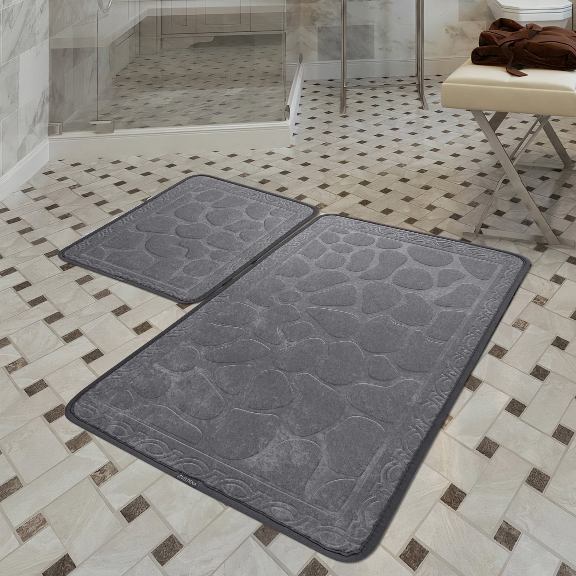 Veldena Çakıltaşı Baskı 2li Banyo Paspas Takımı