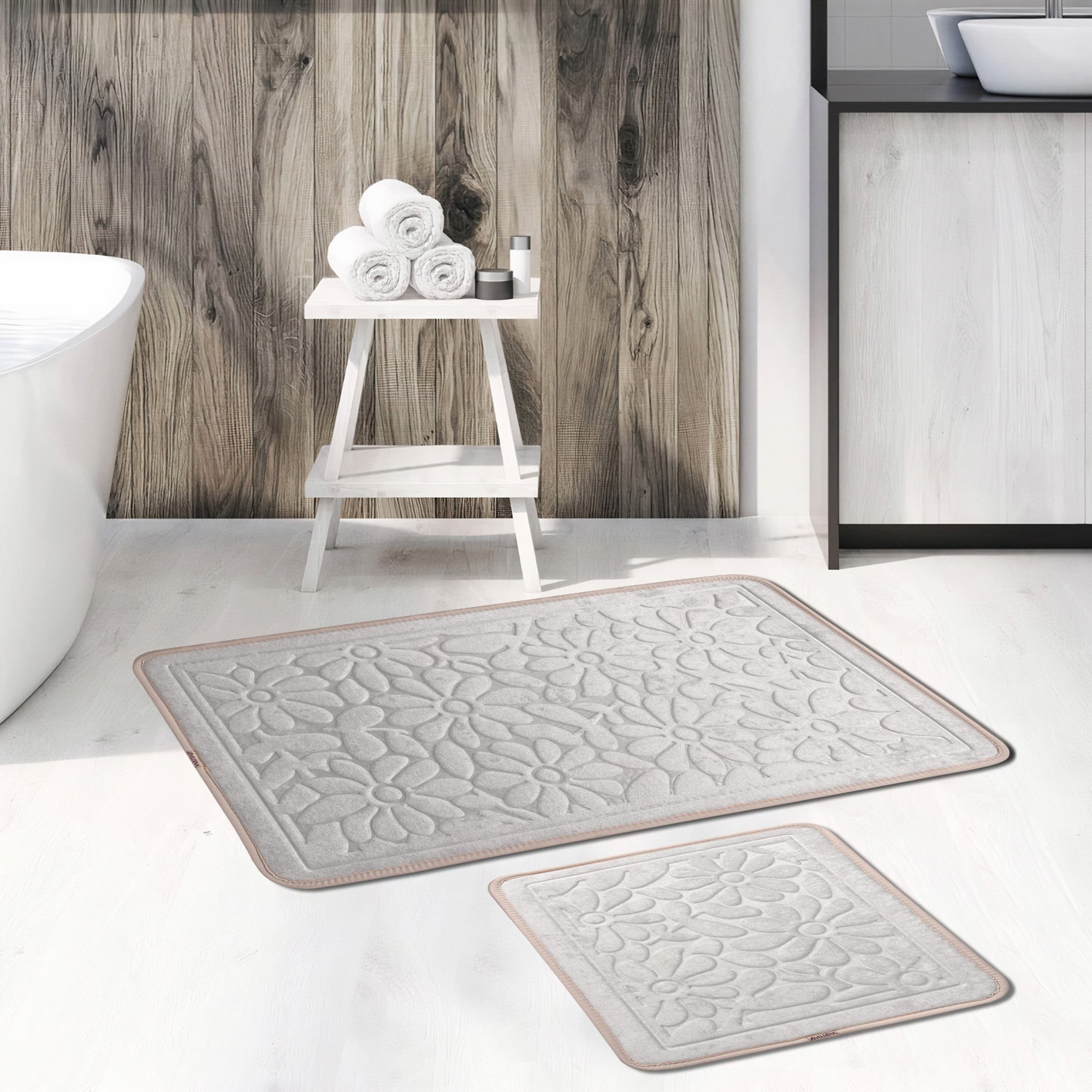 Veldena Çiçek Baskı 2li Banyo Paspas Takımı