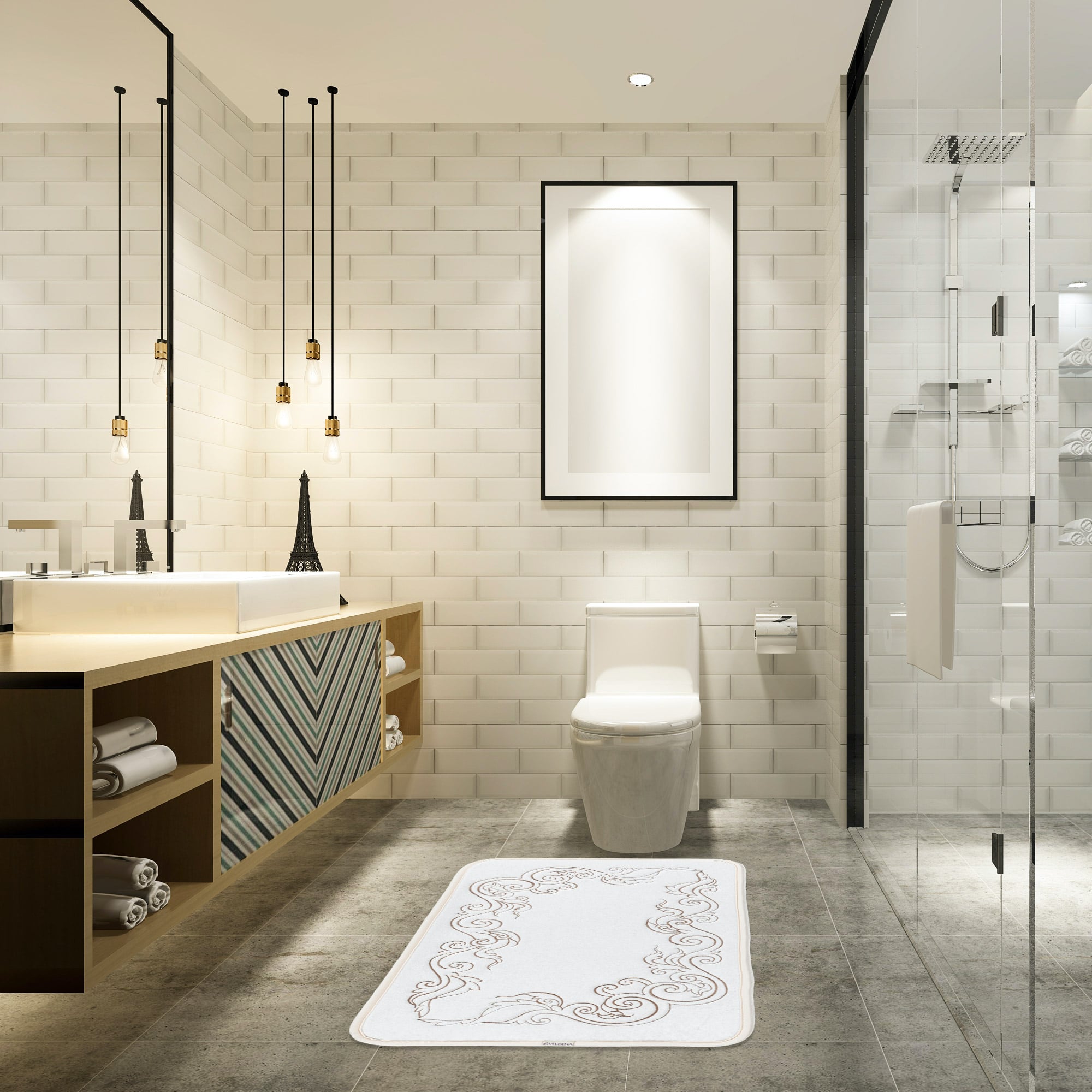 Veldena Gence Motif 2li Banyo Paspas Takımı