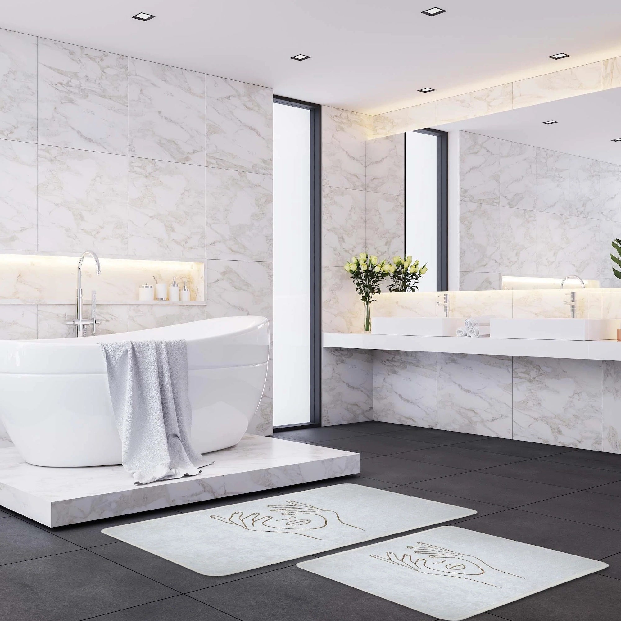 Veldena Gizli Yüz 2li Banyo Paspas Takımı