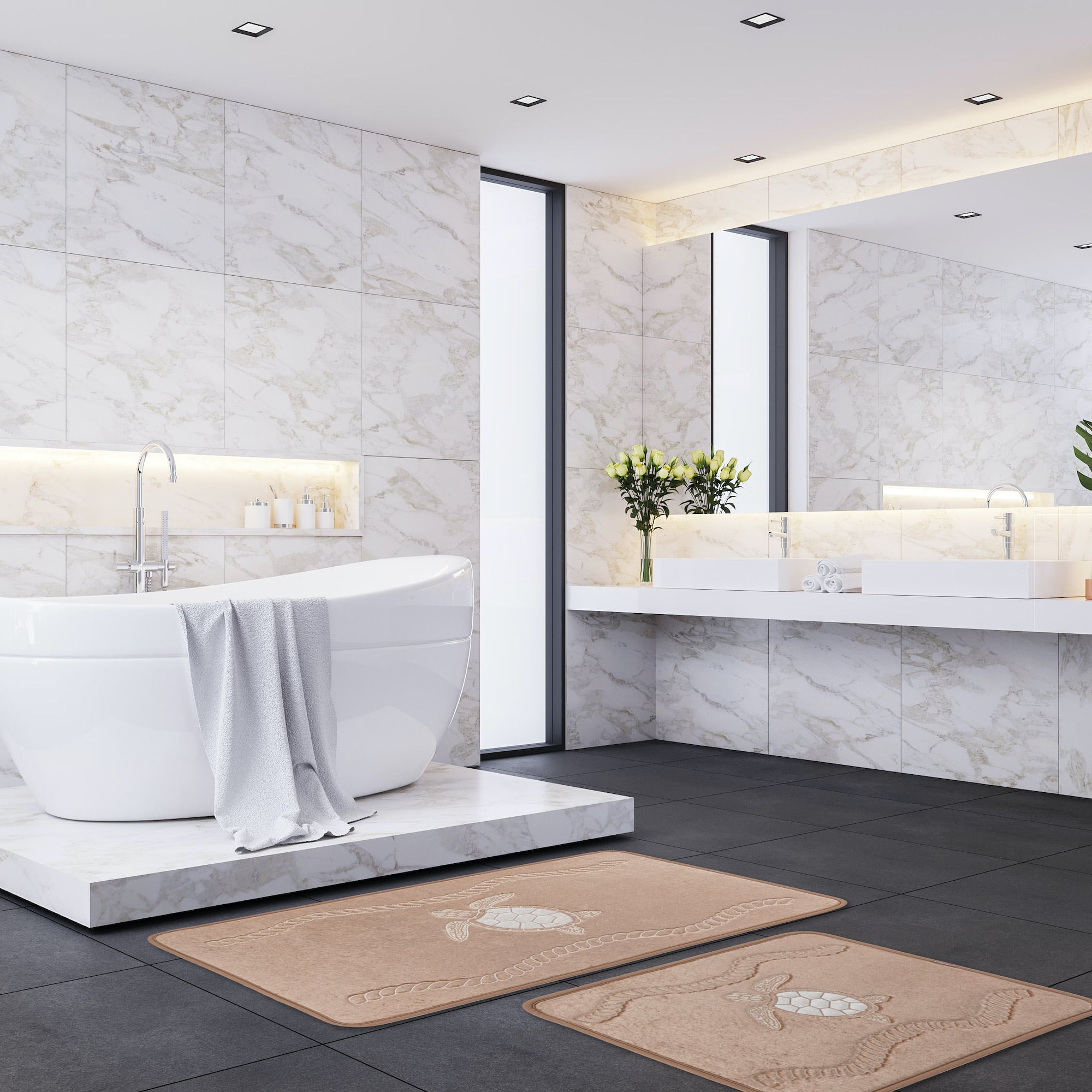 Veldena Kaplumbağa Desen 2li Banyo Paspas Takımı
