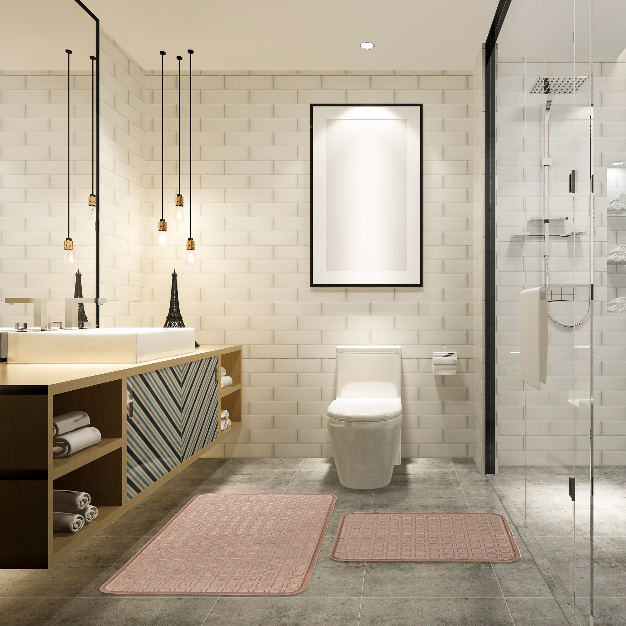 Veldena Kare Baskı 2li Banyo Paspas Takımı
