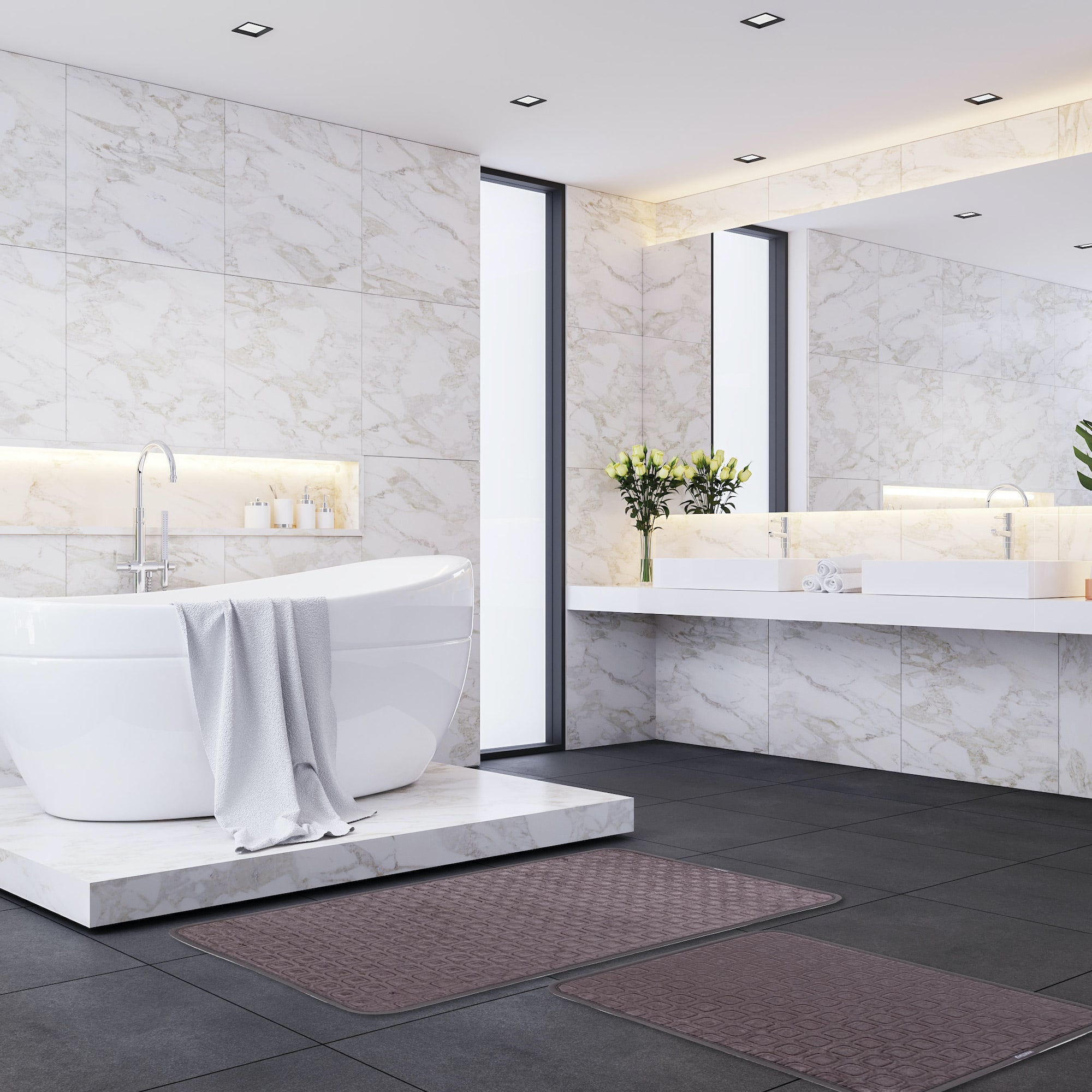 Veldena Kare Baskı 2li Banyo Paspas Takımı
