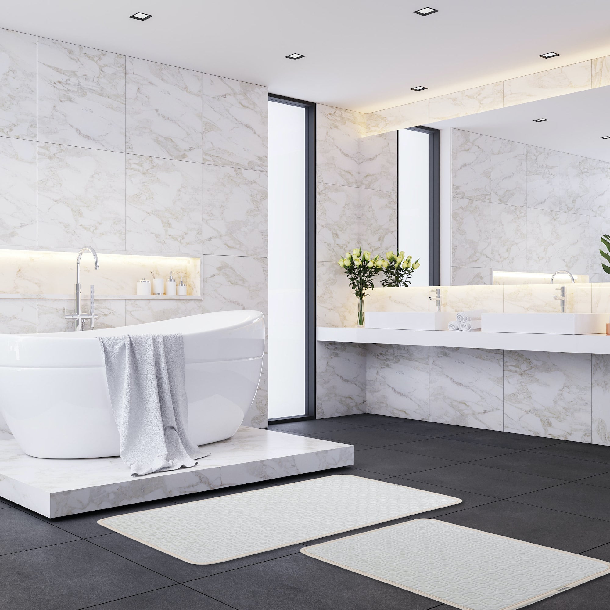 Veldena Kare Baskı 2li Banyo Paspas Takımı