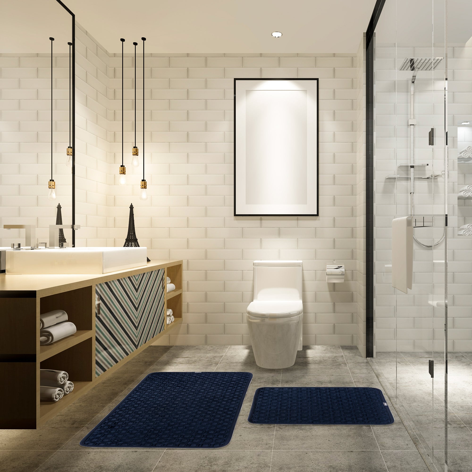 Veldena Kare Baskı 2li Banyo Paspas Takımı