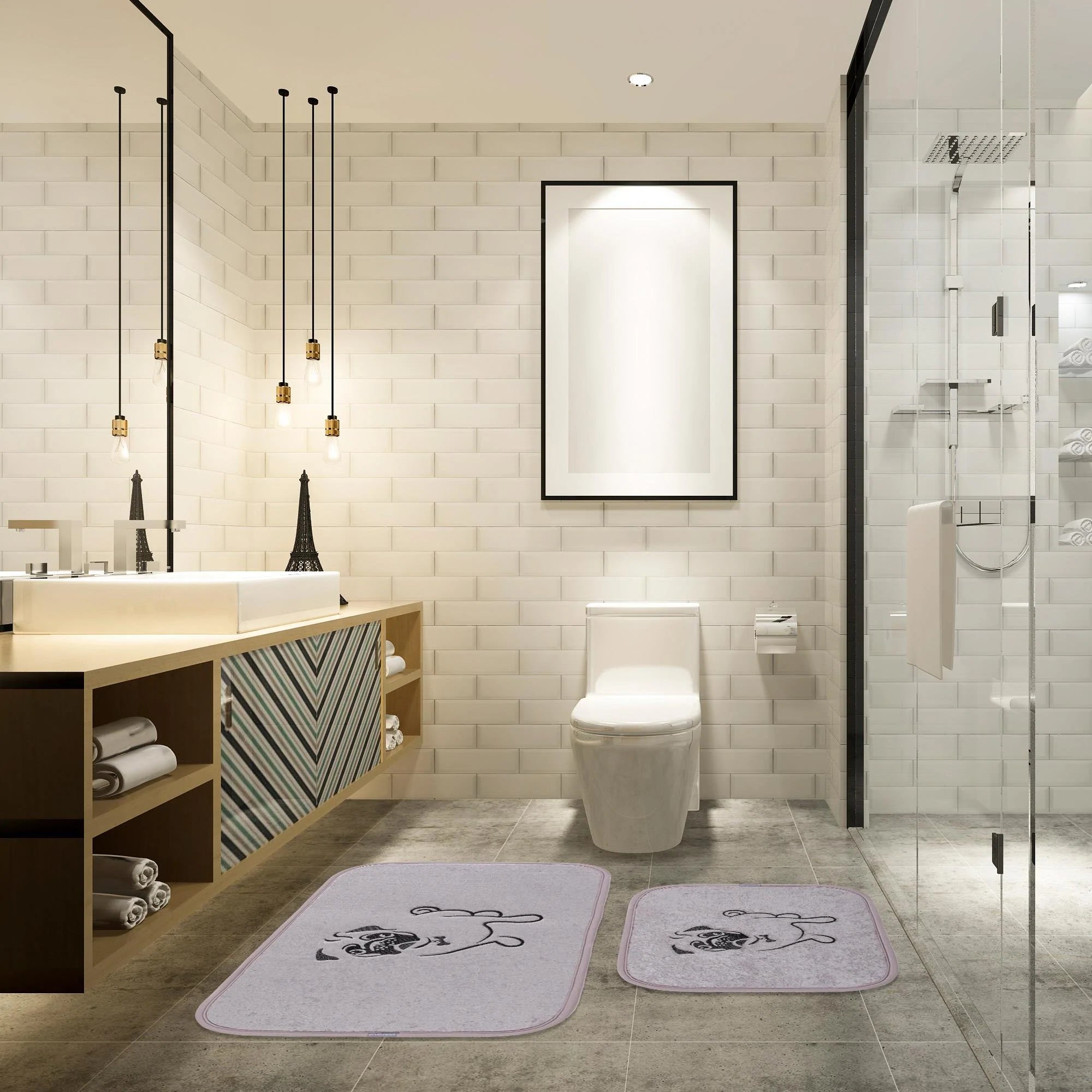 Veldena Köpekli Desen 2li Banyo Paspas Takımı