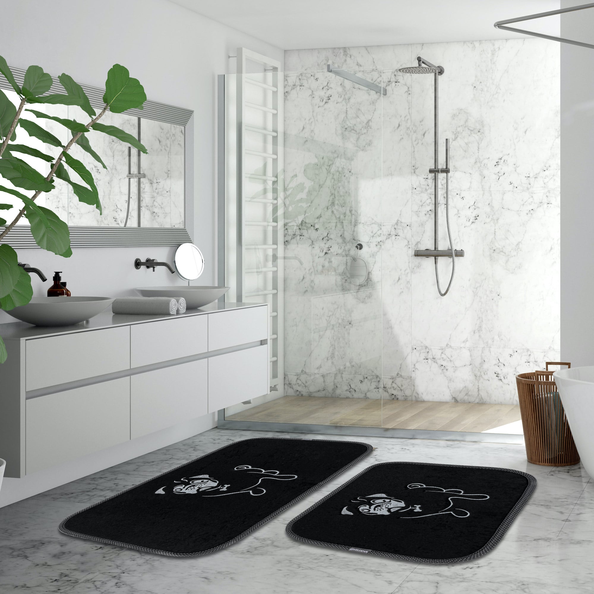 Veldena Köpekli Desen 2li Banyo Paspas Takımı