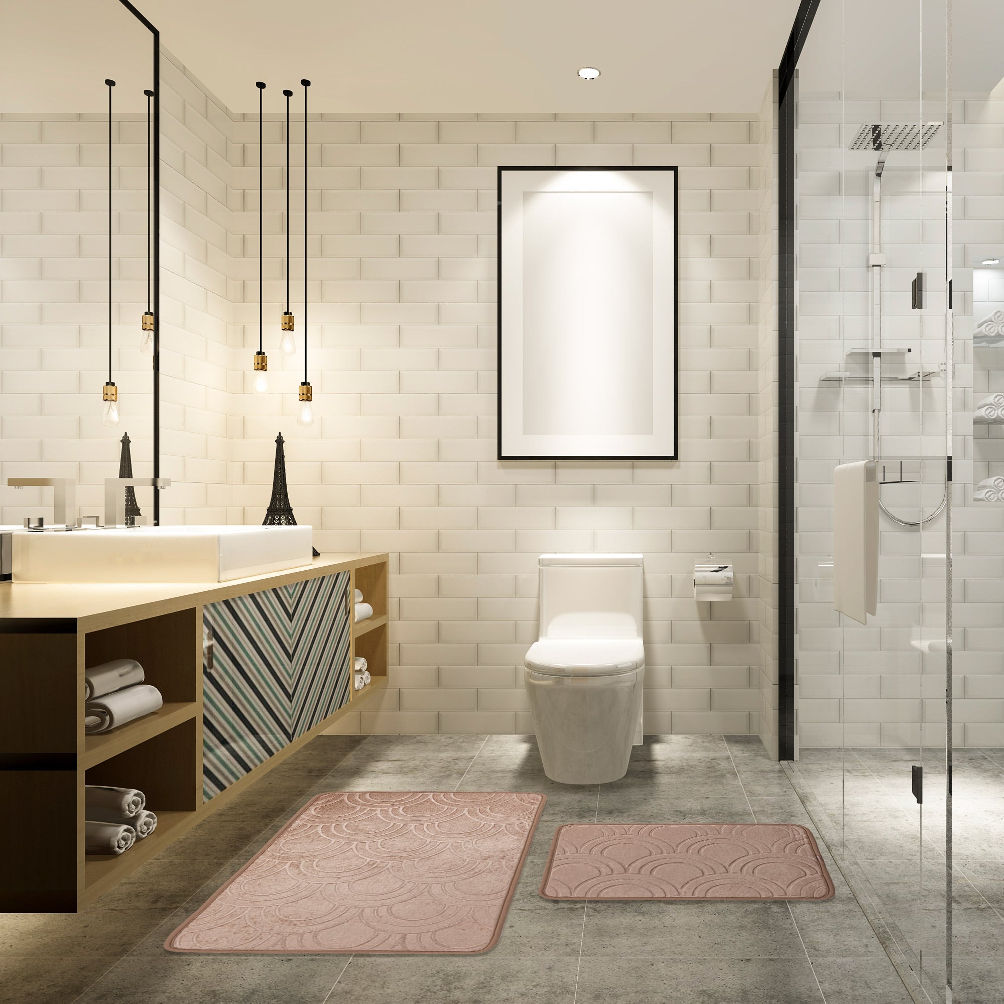 Veldena Midye Baskı 2li Banyo Paspas Takımı