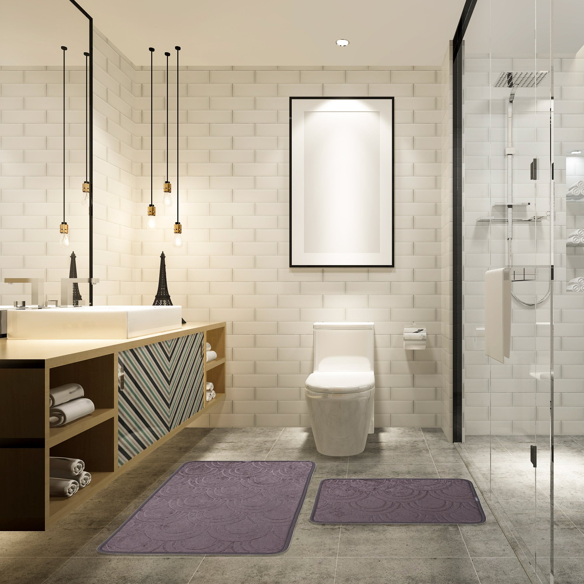 Veldena Midye Baskı 2li Banyo Paspas Takımı
