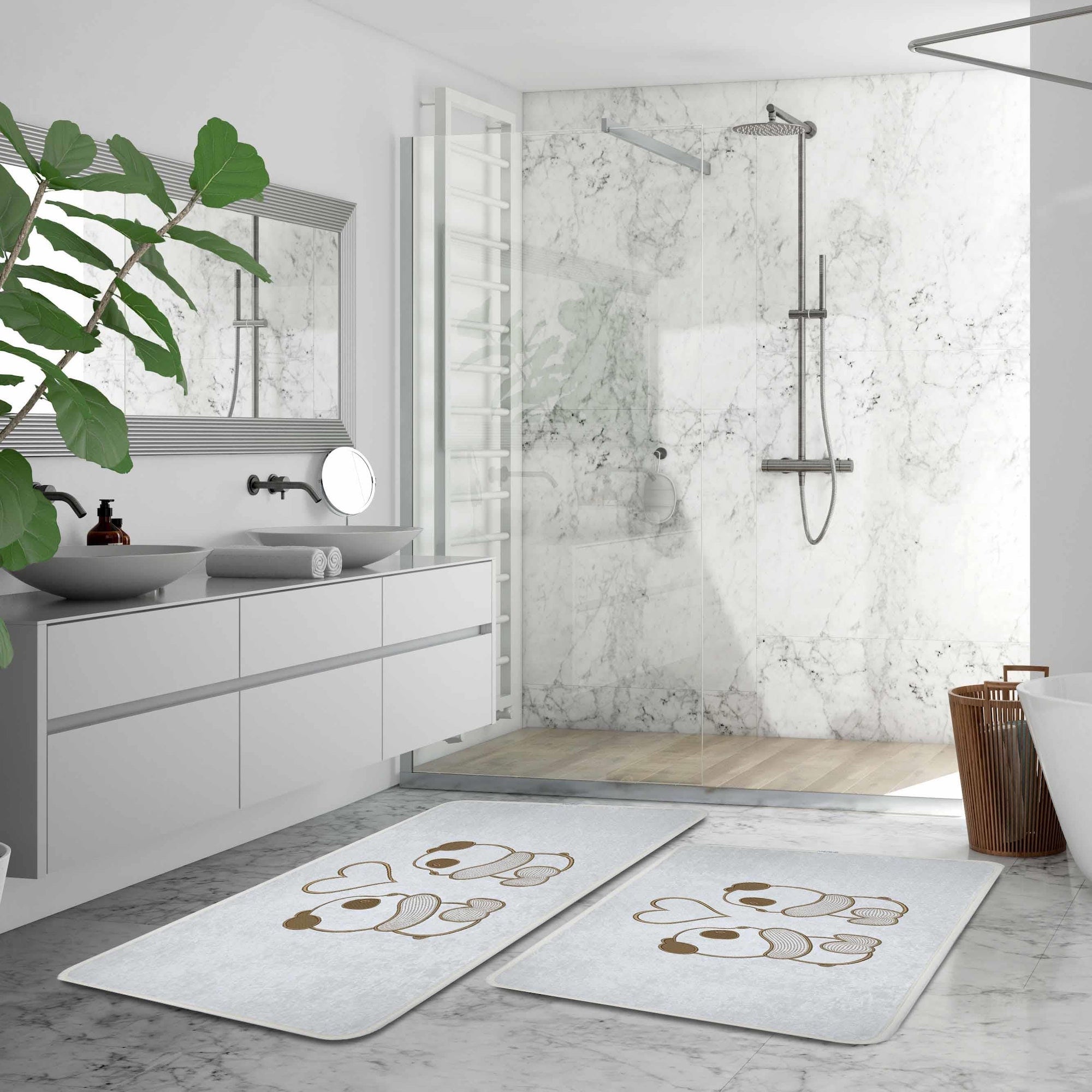 Veldena Panda Desen 2li Banyo Paspas Takımı
