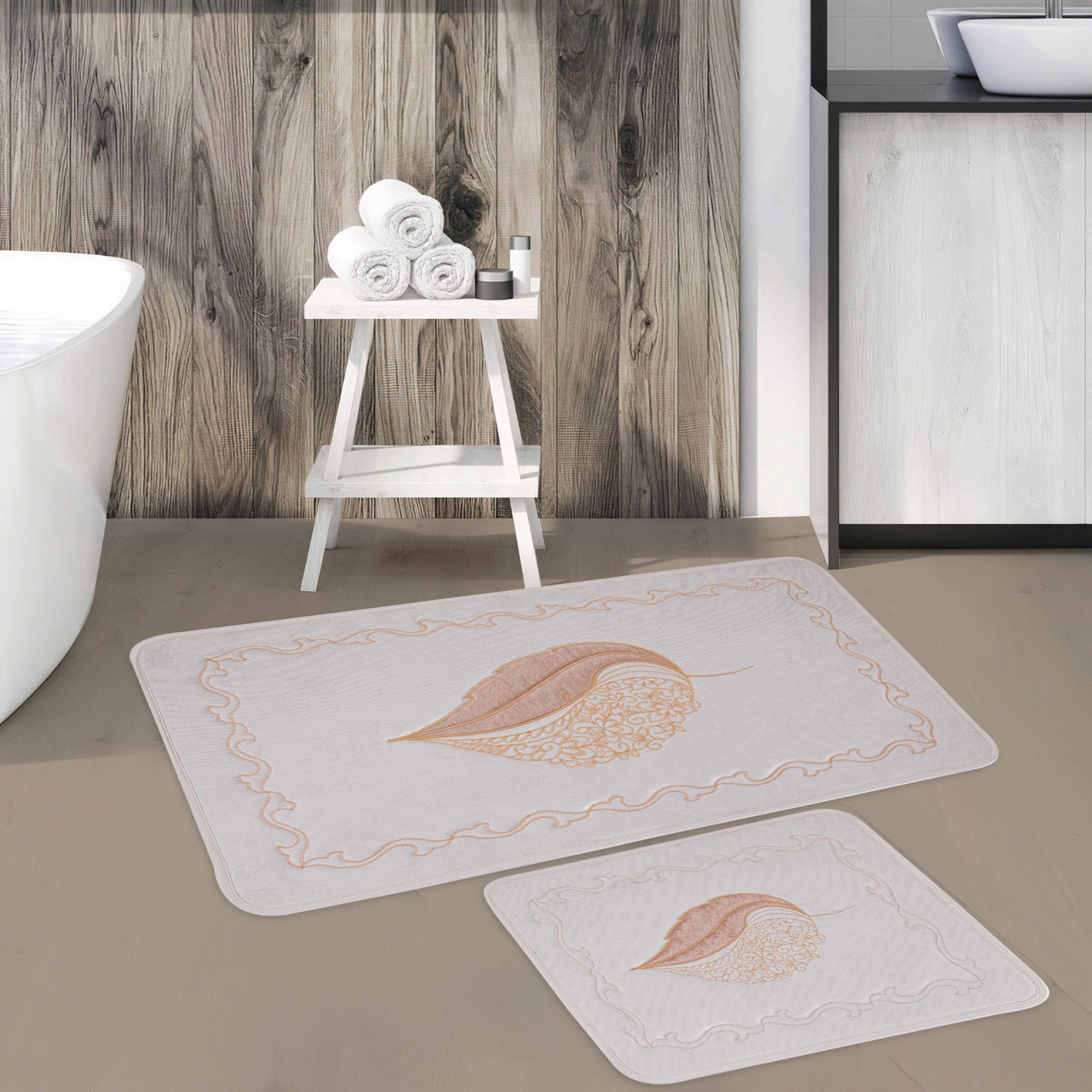 Veldena Yaprak Desen 2li Banyo Paspas Takımı