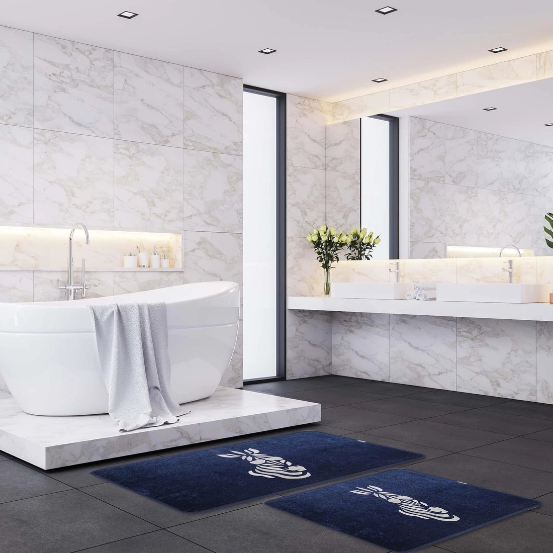 Veldena Zebra Desen 2li Banyo Paspas Takımı