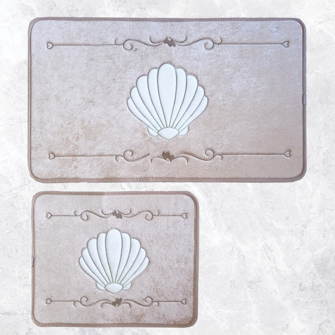 Veldena İstiridye Desen 2li Banyo Paspas Takımı