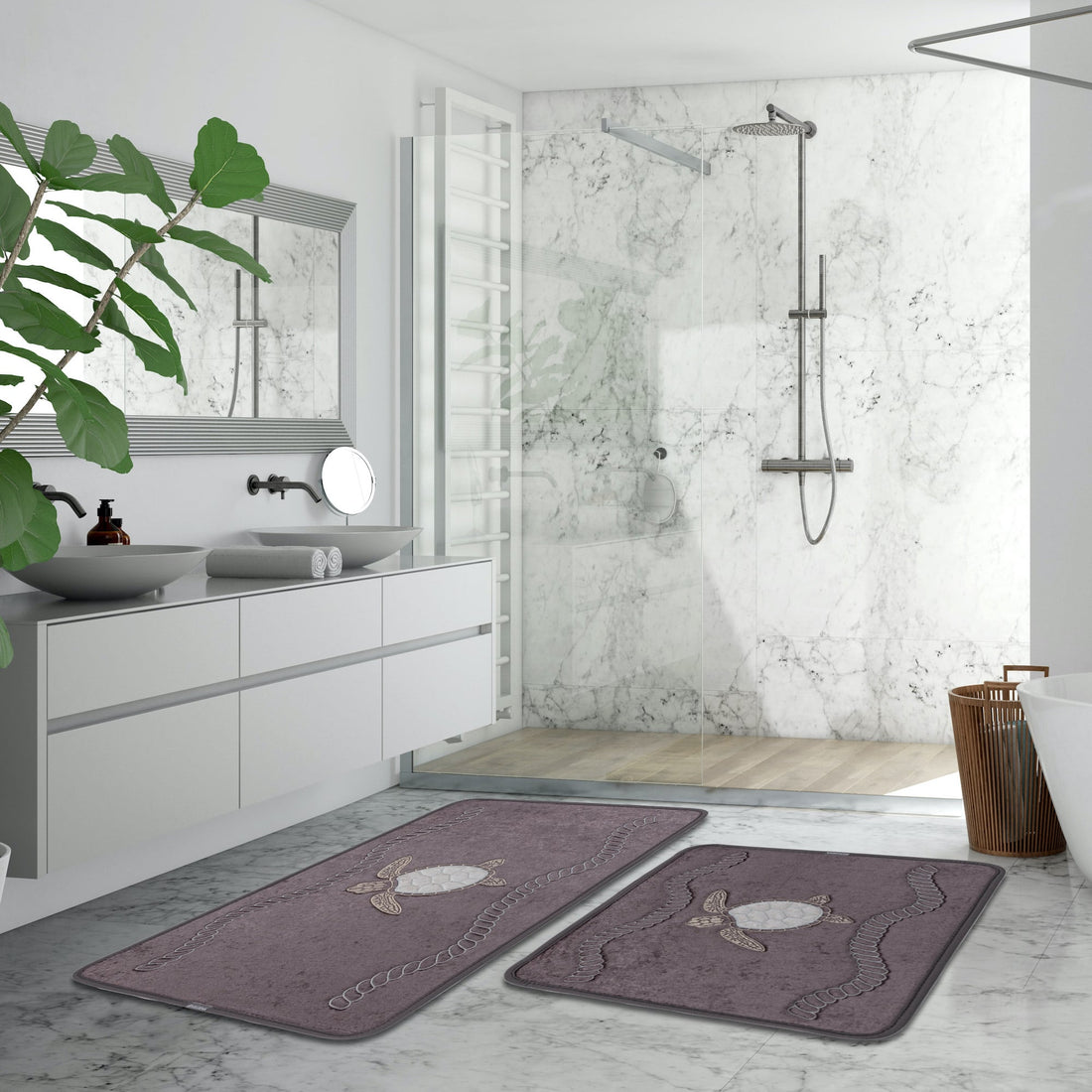 Veldena Kaplumbağa Desen 2li Banyo Paspas Takımı