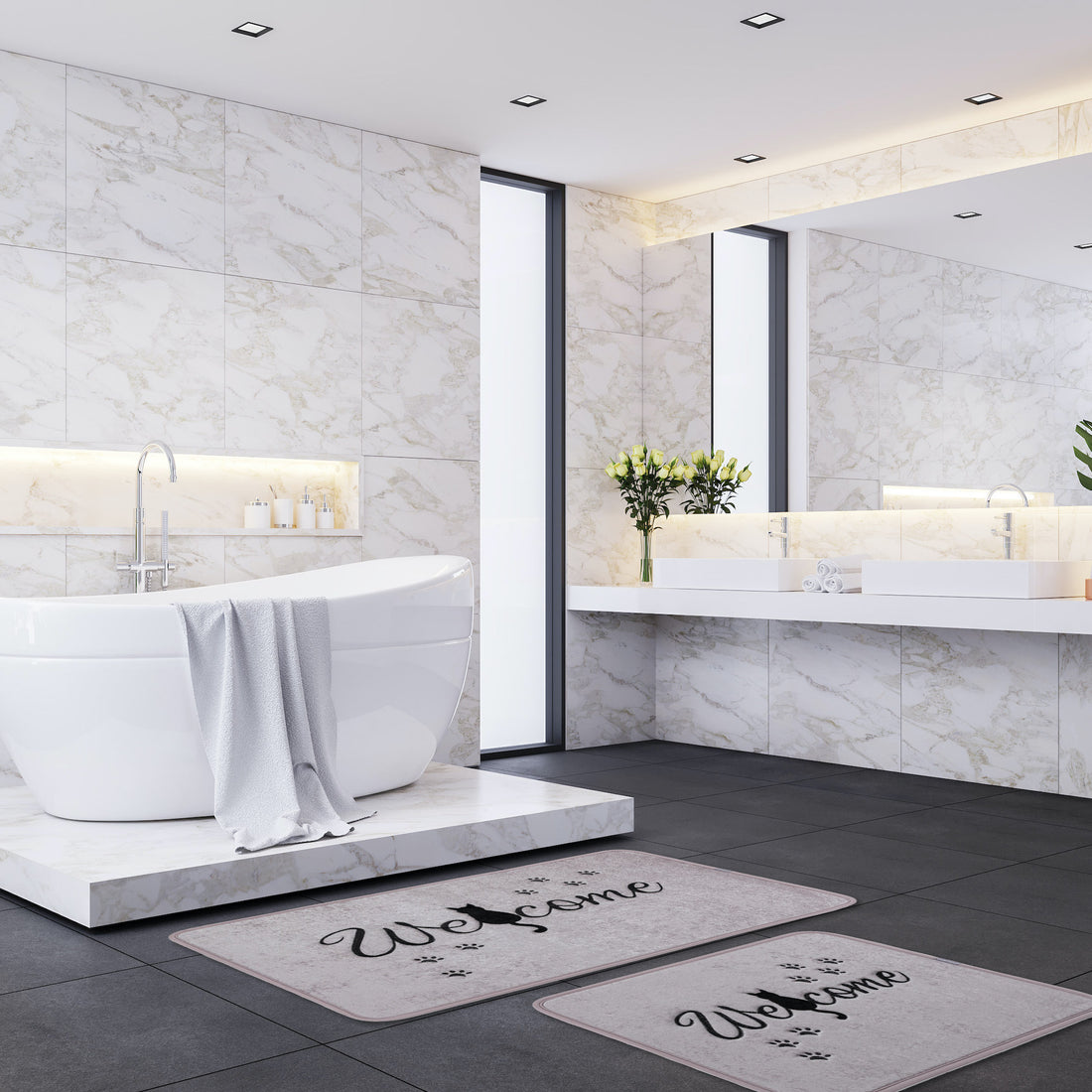 Veldena Kedili Welcome 2li Banyo Paspas Takımı