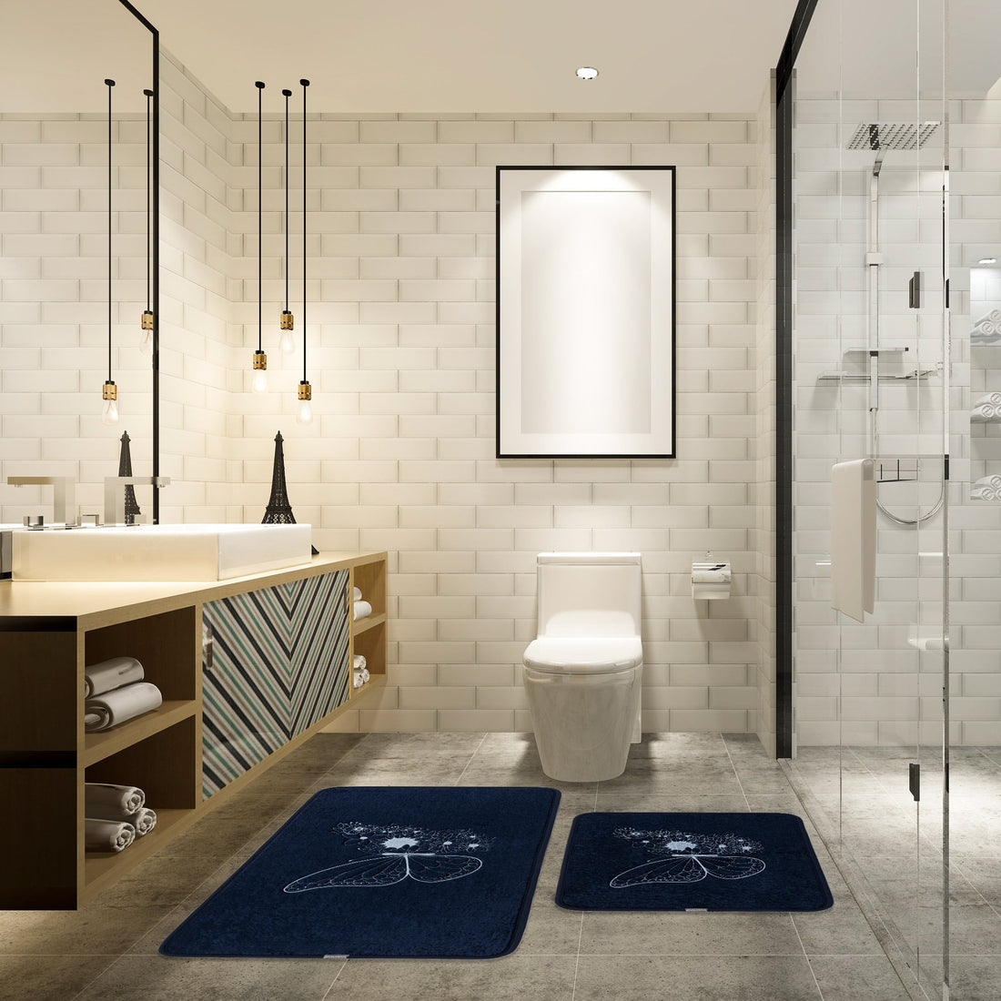 Veldena Kelebek Desen 2li Banyo Paspas Takımı