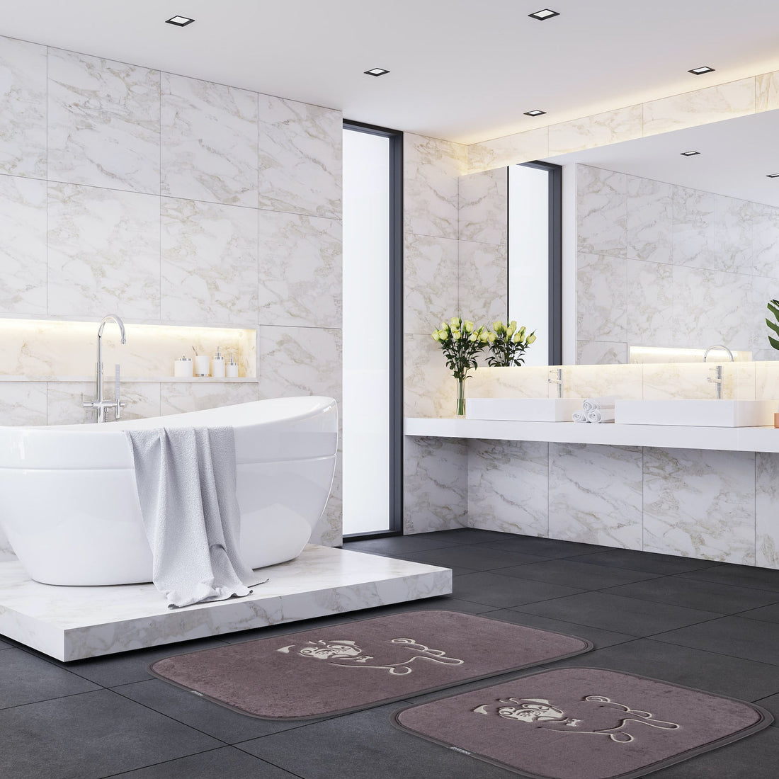 Veldena Köpekli Desen 2li Banyo Paspas Takımı