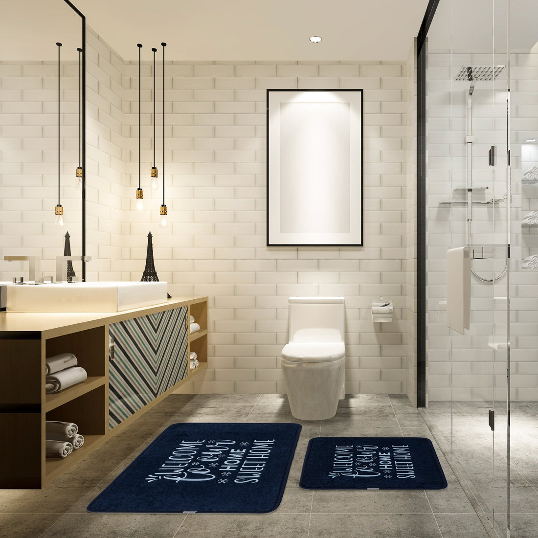 Veldena Welcome Yazılı 2li Banyo Paspas Takımı